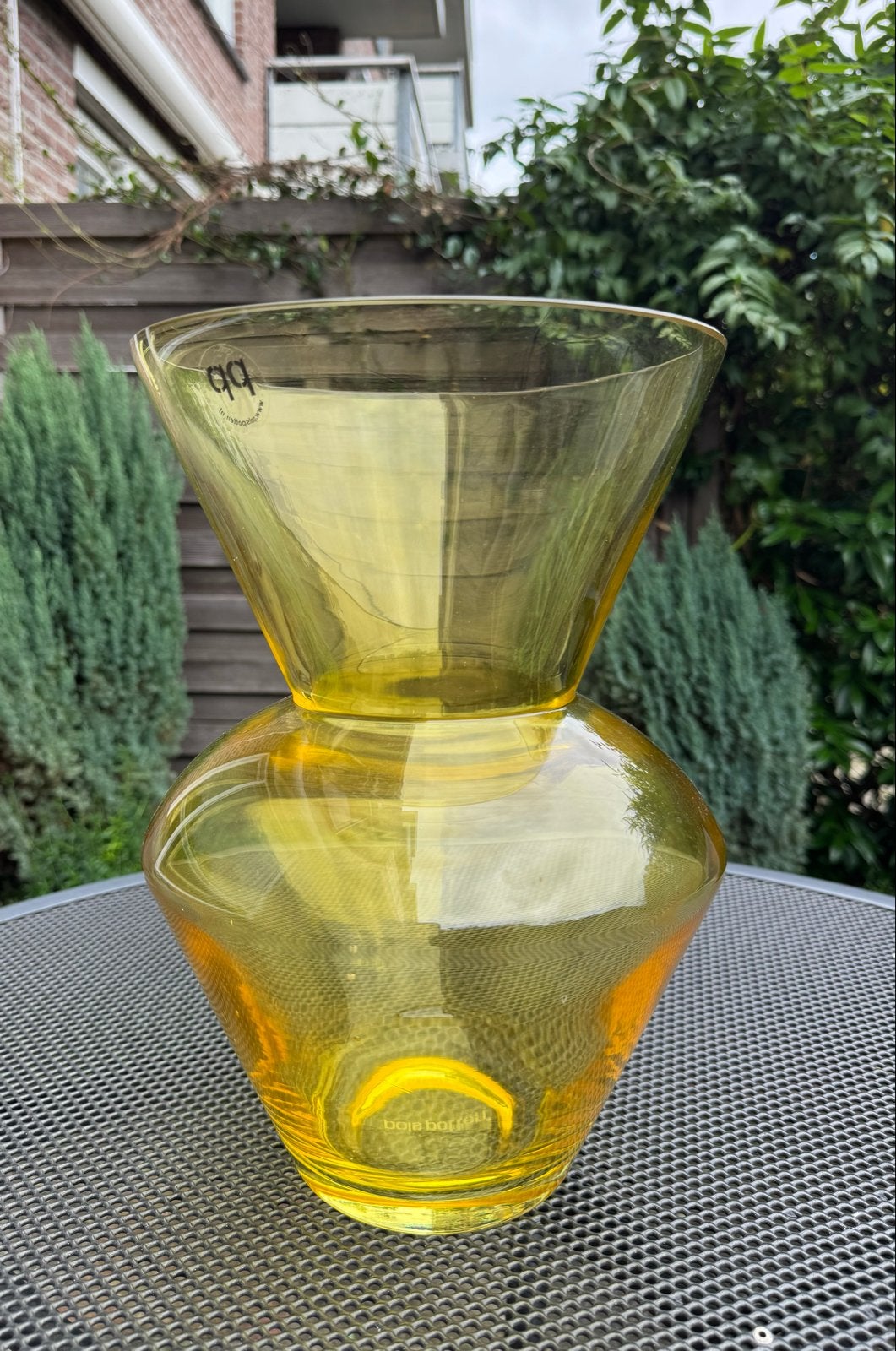 Polspotten vaas - Geel glas, Geel, Ophalen of Verzenden, Geschikt voor droogbloemen, Glas