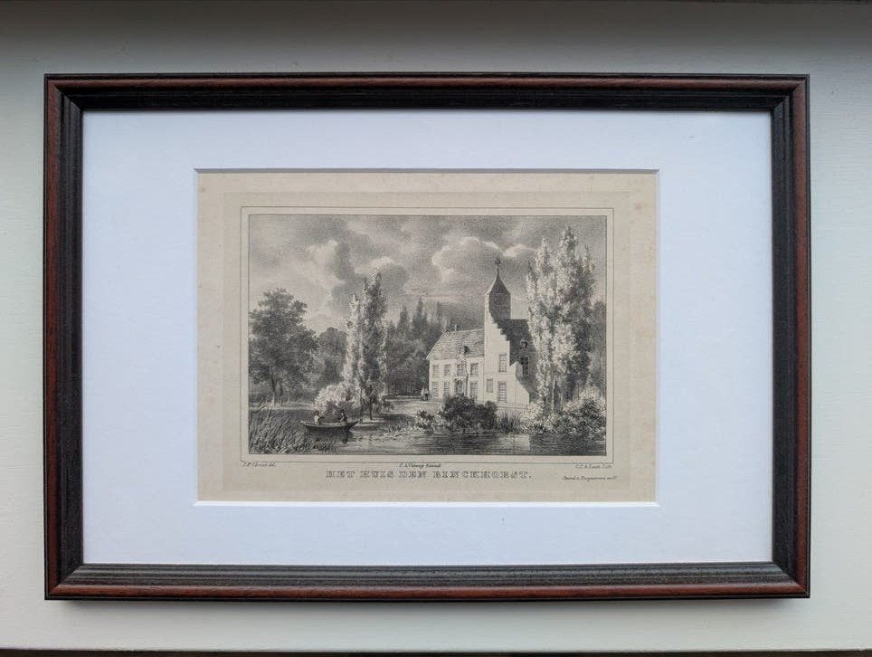 Ingelijste lithografie van de Binckhorst in Den Haag, Ingelijst, Ophalen of Verzenden, Gravure, Landschap