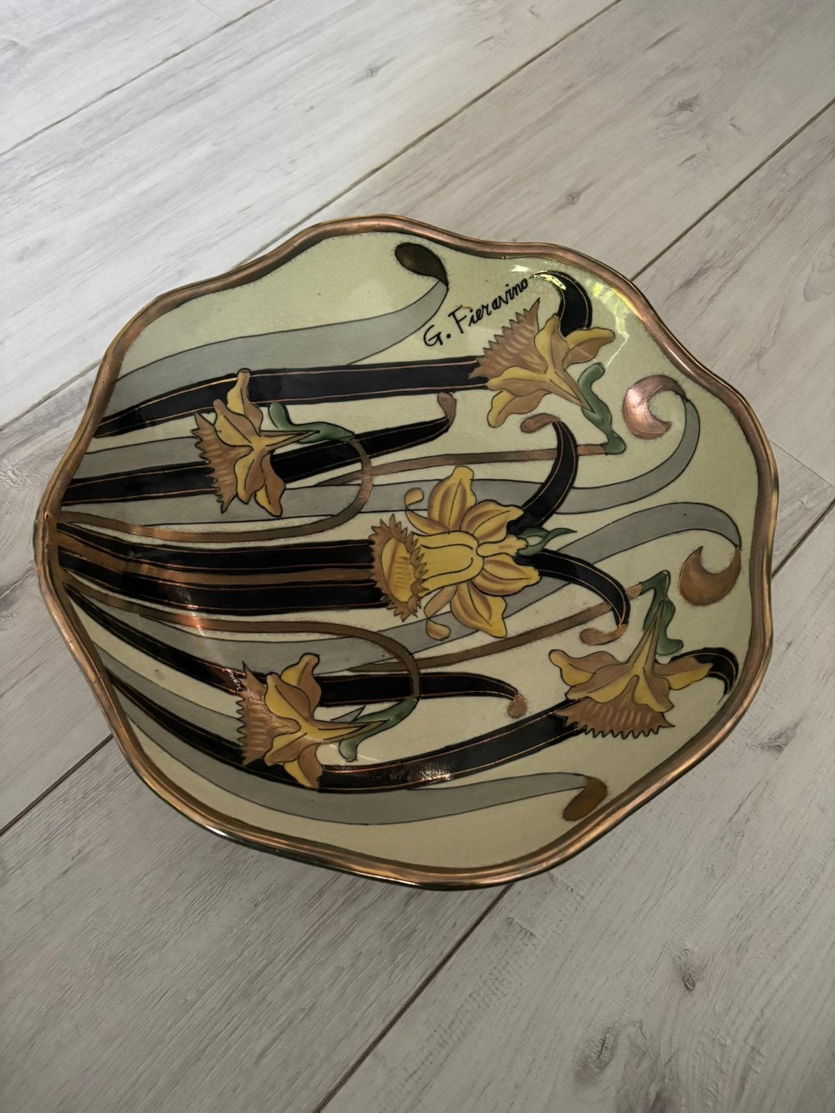 Originele G. Fieravino Art Nouveau Schaal, Ophalen of Verzenden, Zo goed als nieuw, Rond, Porselein of Keramiek