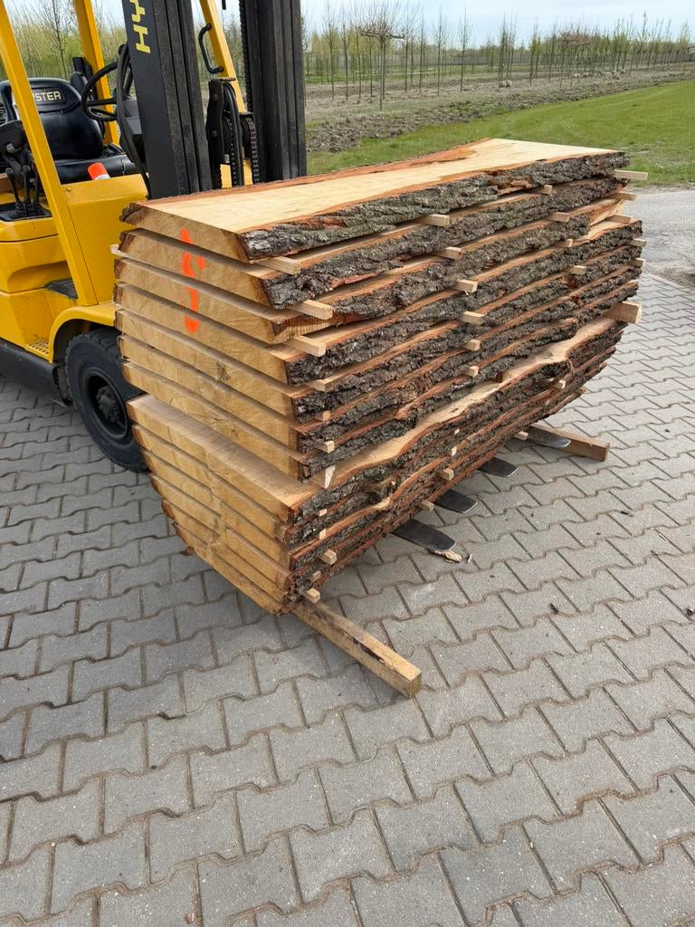 12 eiken boomstambladen 180x80x5cm voor 750 euro, Tuin en Terras, Palen, Balken en Planken, Zo goed als nieuw, Balken, 250 cm of meer