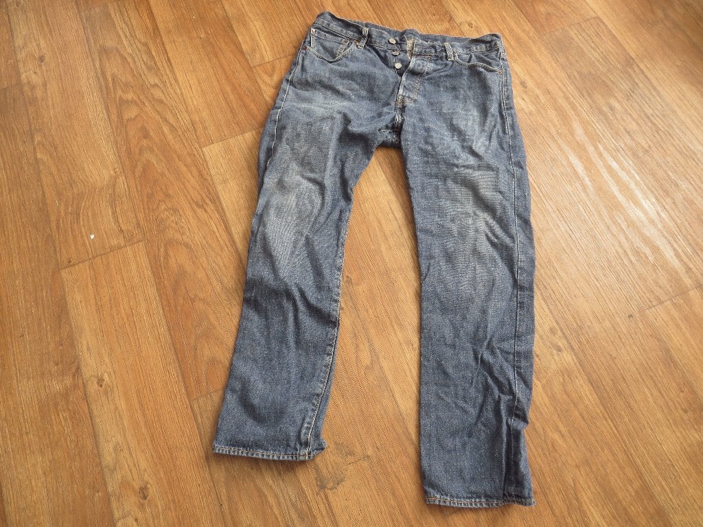 blauwe spijker broek cotton hennep  mt 34 L 30  Levi Strauss, Blauw, Ophalen of Verzenden, W33 - W34 (confectie 48/50), Gedragen