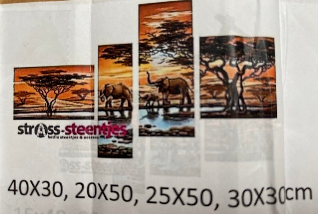 Diamont painting vierluik Afrika, Ophalen of Verzenden, Nieuw, Knutselwerk