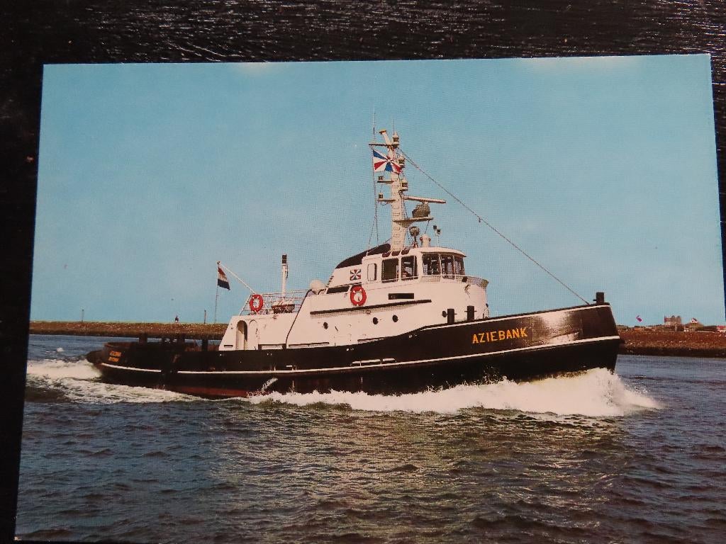 ansichtkaart sleepboot "Aziebank", Ophalen of Verzenden, Motorboot, Kaart, Foto of Prent