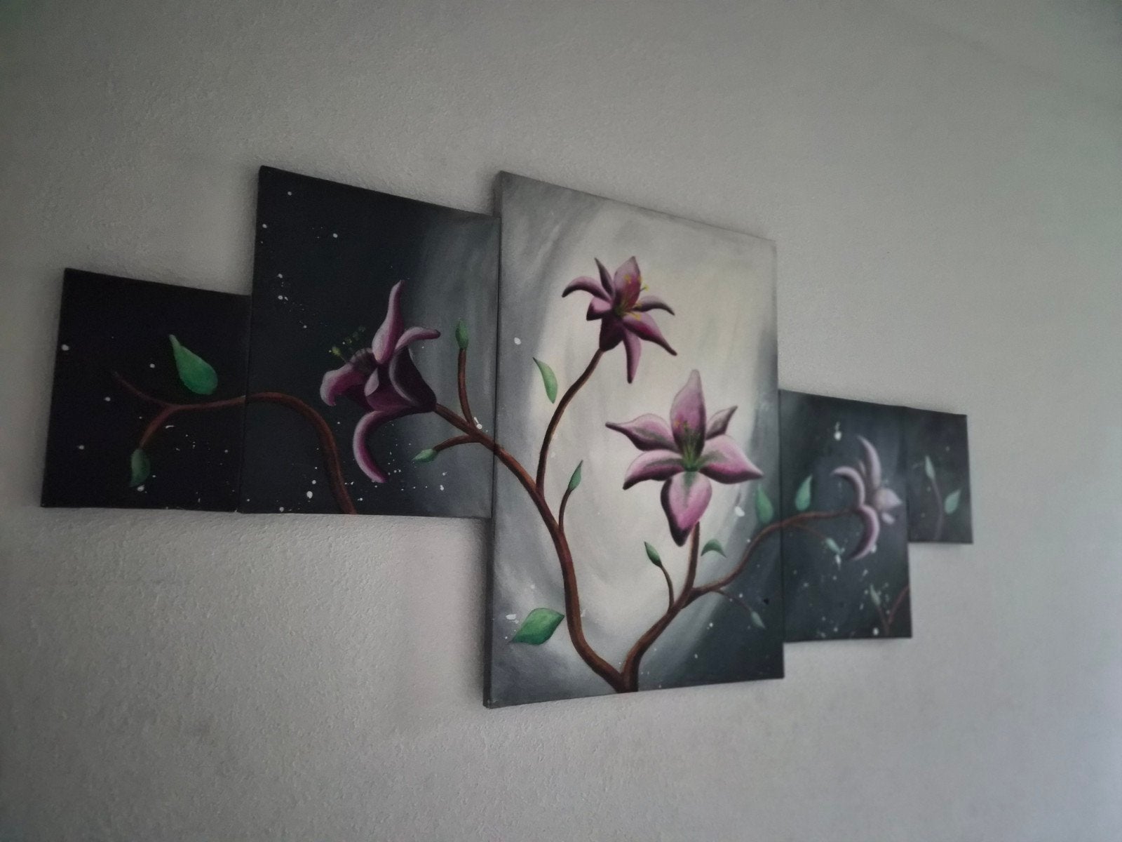Modern schilderij met bloemen op meerdere panelen, Antiek en Kunst, Kunst | Schilderijen | Klassiek, Ophalen of Verzenden