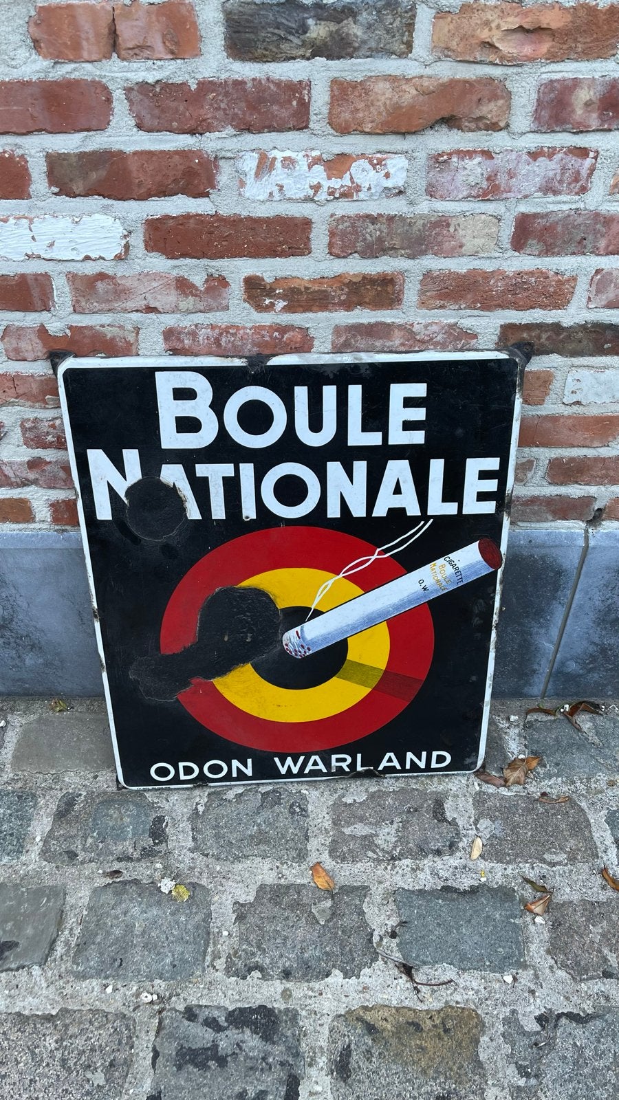 Vintage Emaille Reclamebord Boule Nationale Sigaretten, Ophalen, Gebruikt, Reclamebord
