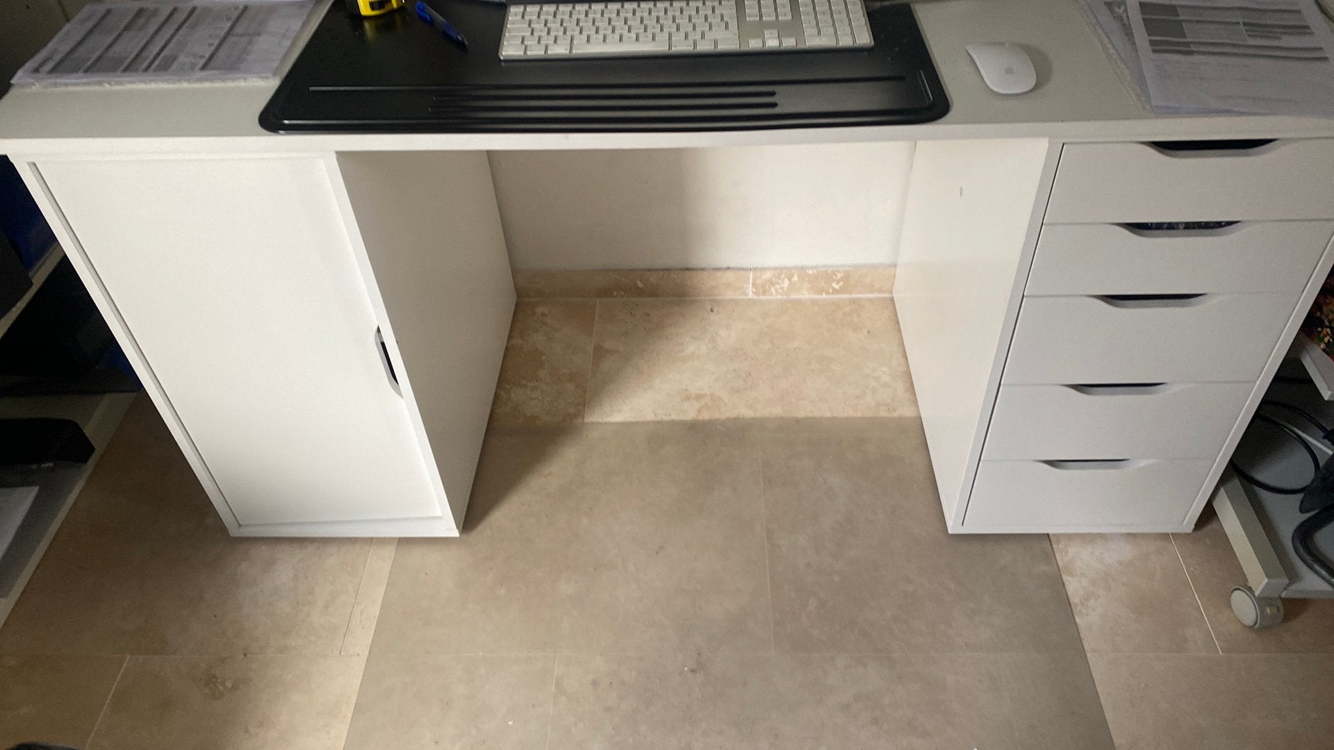 Witte buro ladekast en kast met deur en blad, Huis en Inrichting, Kasten | Ladekasten, Overige materialen, Gebruikt, 5 laden of meer