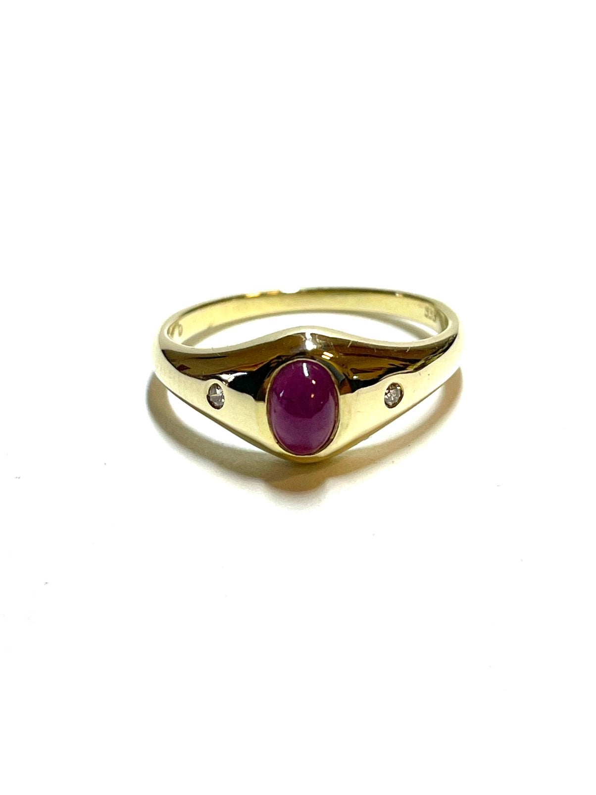 8k gouden ring met een robijn en diamanten, -, -, Ophalen of Verzenden, Zo goed als nieuw
