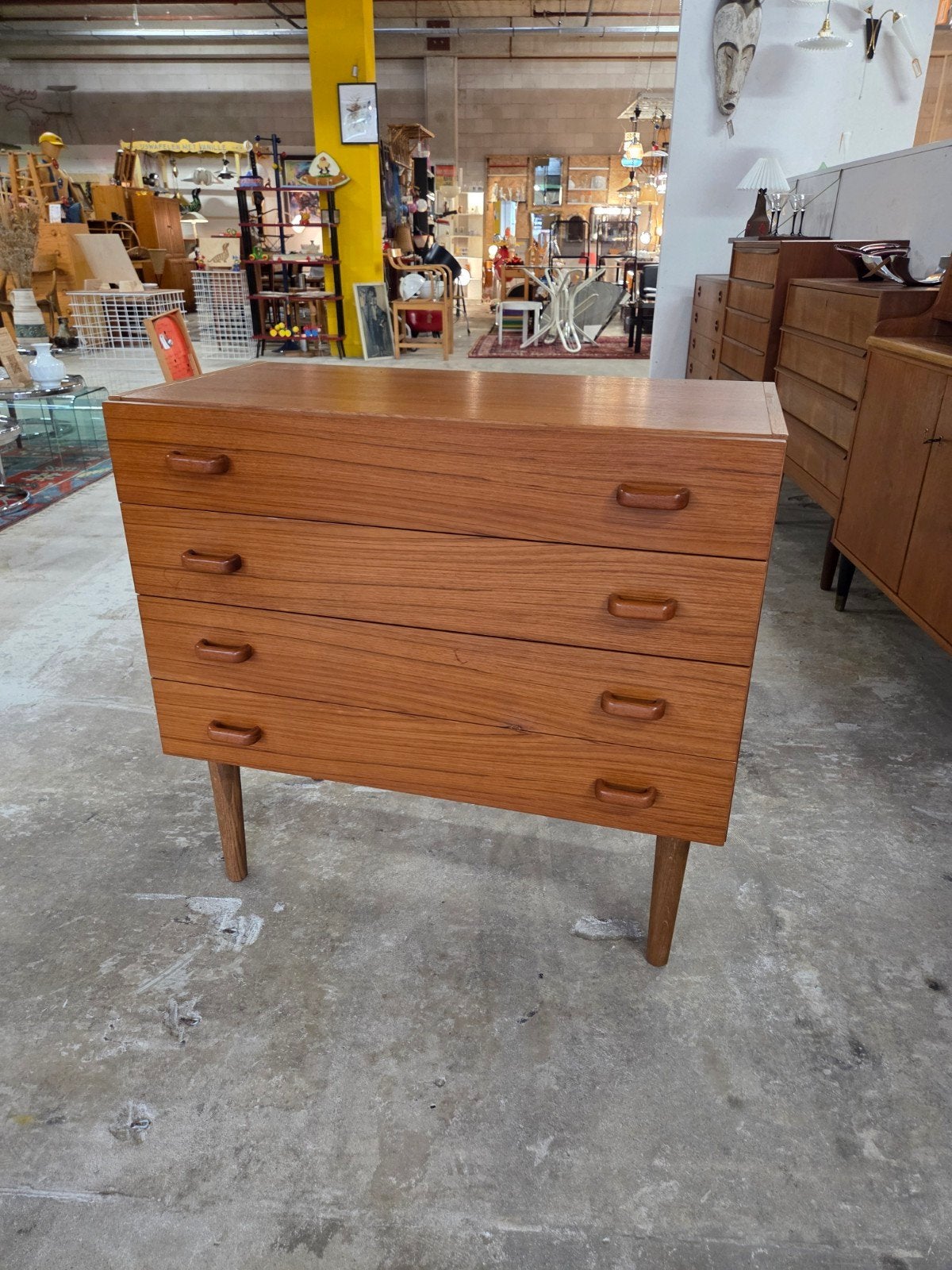 Vintage Mid-Century Deense ladenkast teak, Ophalen, Gebruikt, 50 tot 100 cm, 3 of 4 laden