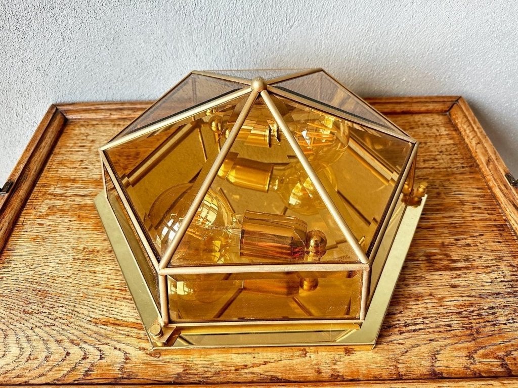Vintage smoked glas lamp, Huis en Inrichting, Niet ingevuld, Gebruikt, Niet ingevuld, Glas