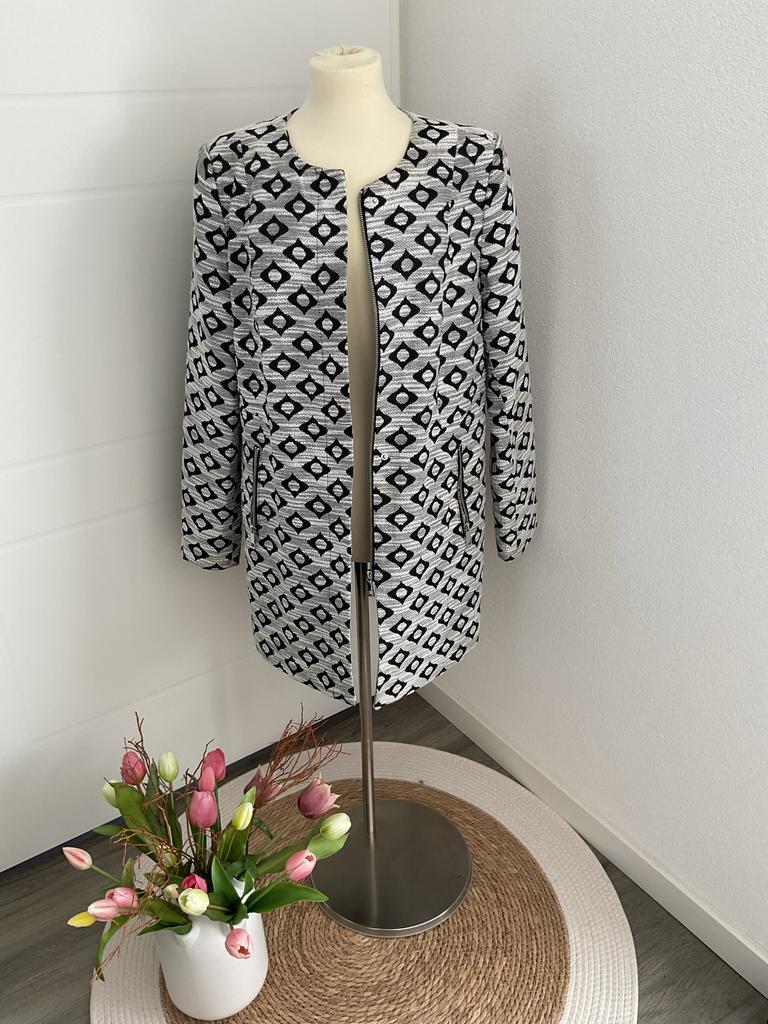 Ms mode jas zwart/wit maat 40 zo goed als nieuw, Verzenden, Zo goed als nieuw, Maat 38/40 (M), Zwart