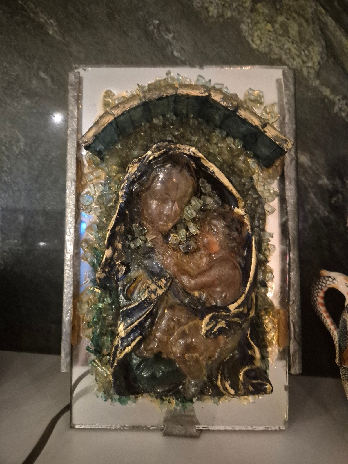 Vintage madonna & kind lamp – glasmozaïek – jaren 60/70, Ophalen of Verzenden