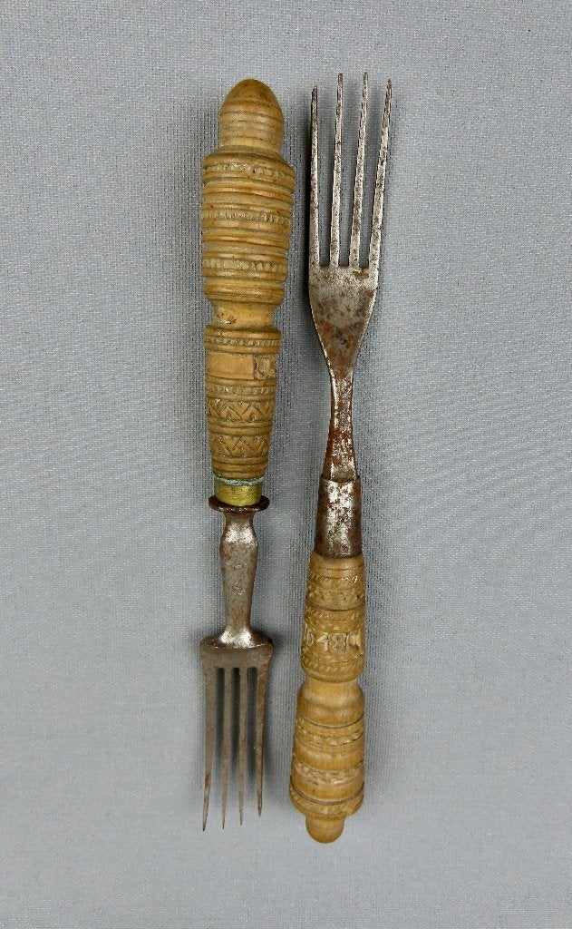 Antieke Noord-Hollandse vorken - boerenbestek 1893 en 1879, Ophalen of Verzenden