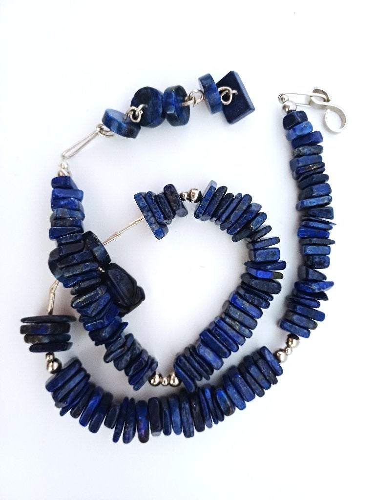 ketting- collier- zilver- geslepen lapis lazuli- 96 gram, Ophalen of Verzenden, Zilver, Ketting, Met edelsteen