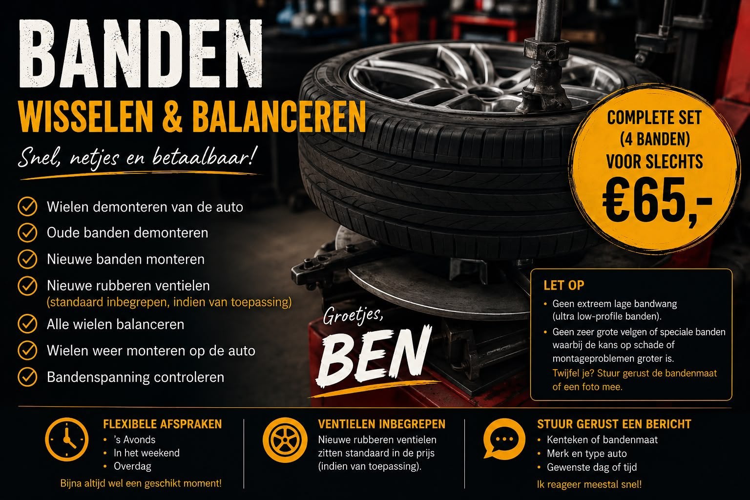 Bandenservice Monster | Monteren & balanceren €65, Ophalen, Nieuw, Zomerbanden, Band(en)