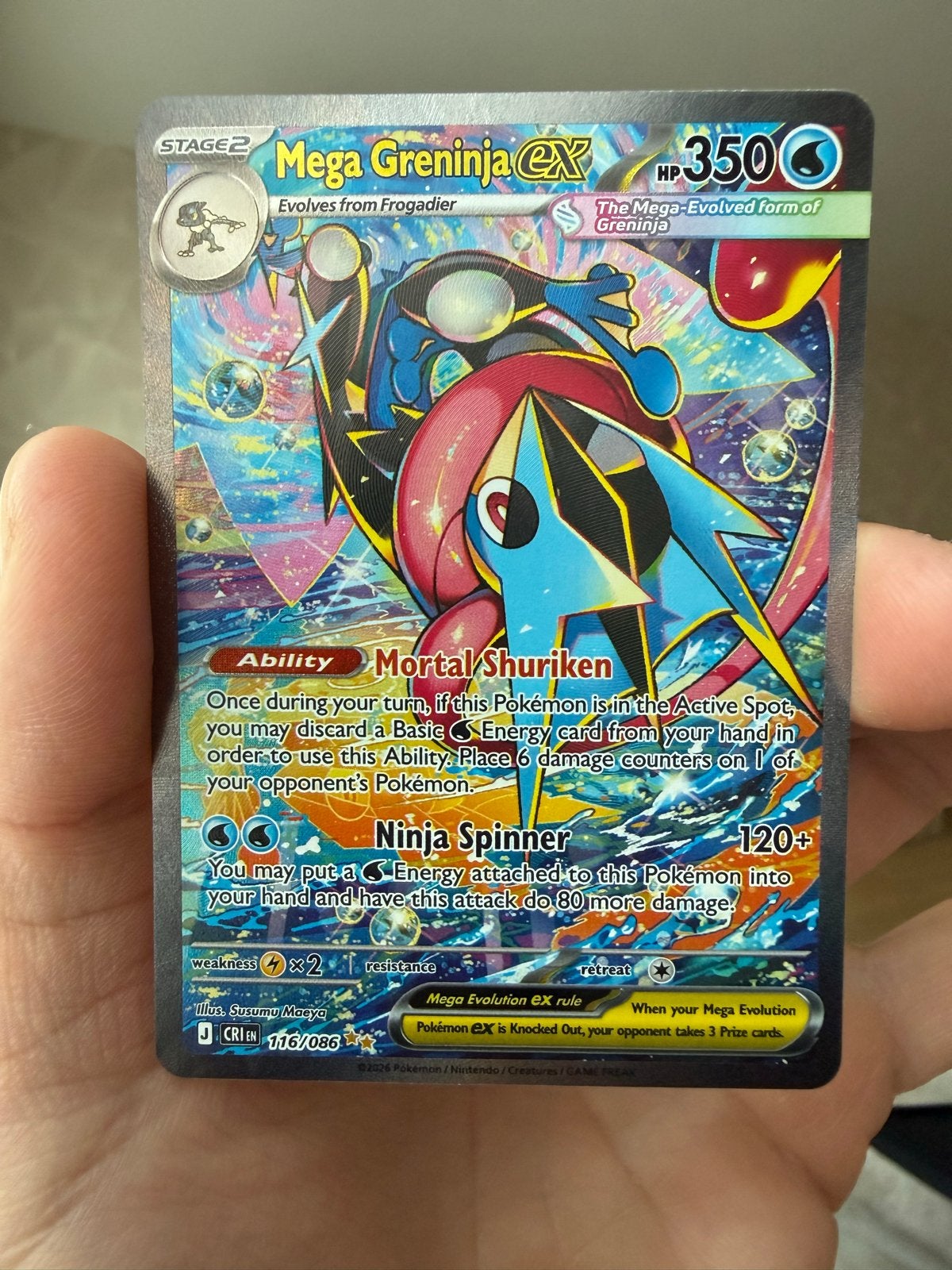 Mega Greninja EX Pokémon Kaart - Zeldzaam en Krachtig, Ophalen, Zo goed als nieuw, Losse kaart