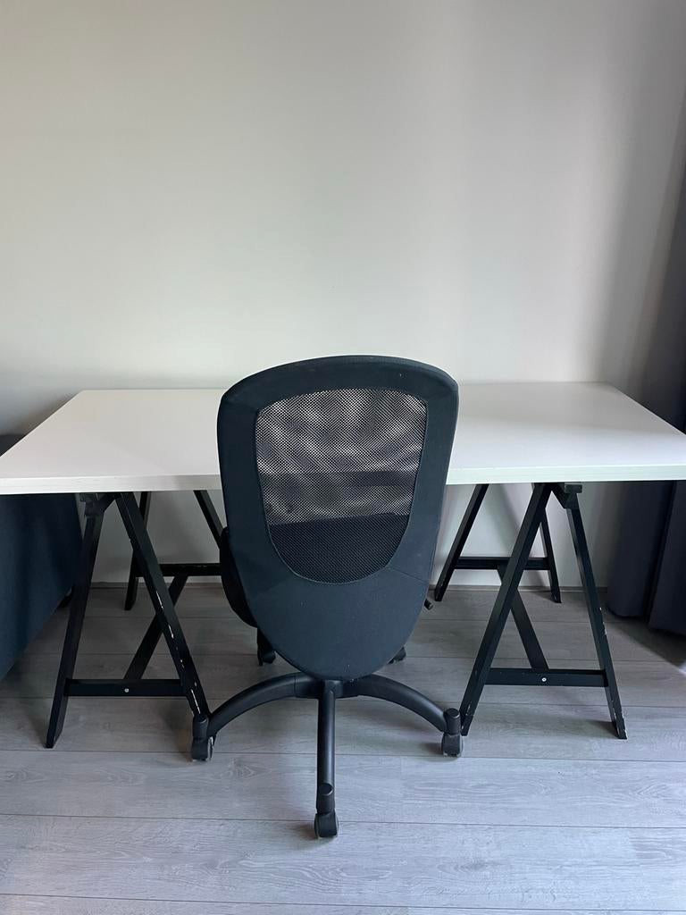 Bureau met bureaustoel, Huis en Inrichting, Bureaus, Gebruikt, Hout, Ophalen of Verzenden, Wit