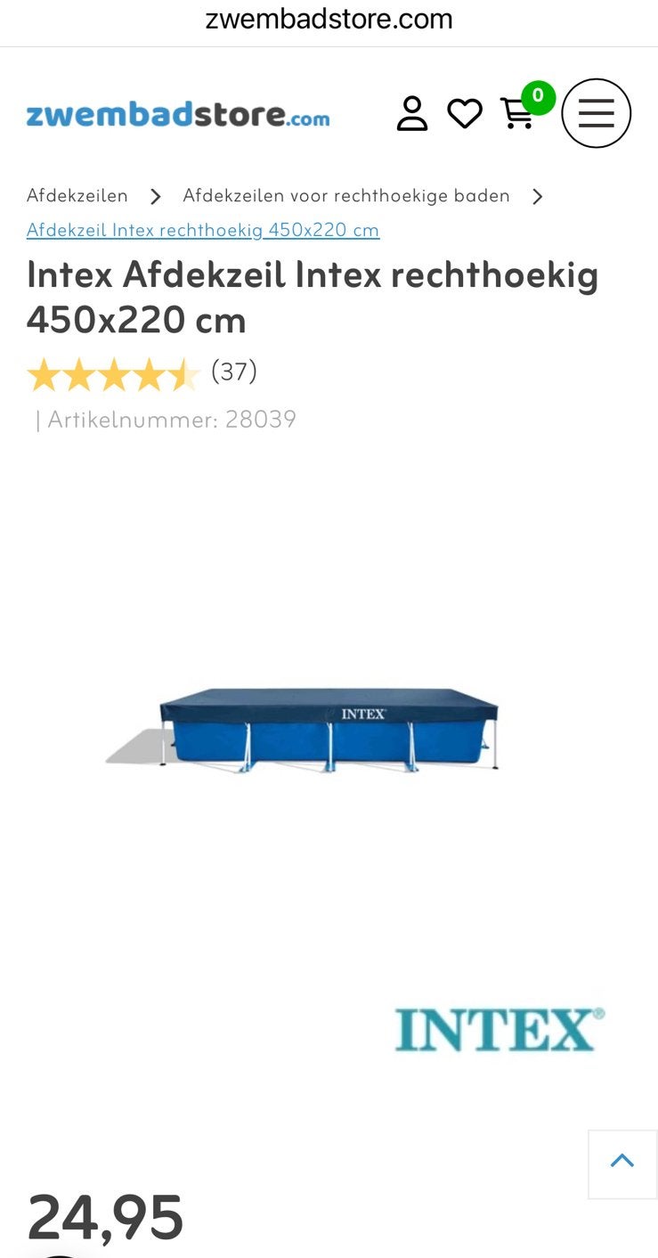 Intex afdekzeil voor zwembad 4,50 x 2,20 meter, Ophalen of Verzenden, Gebruikt, Rechthoekig