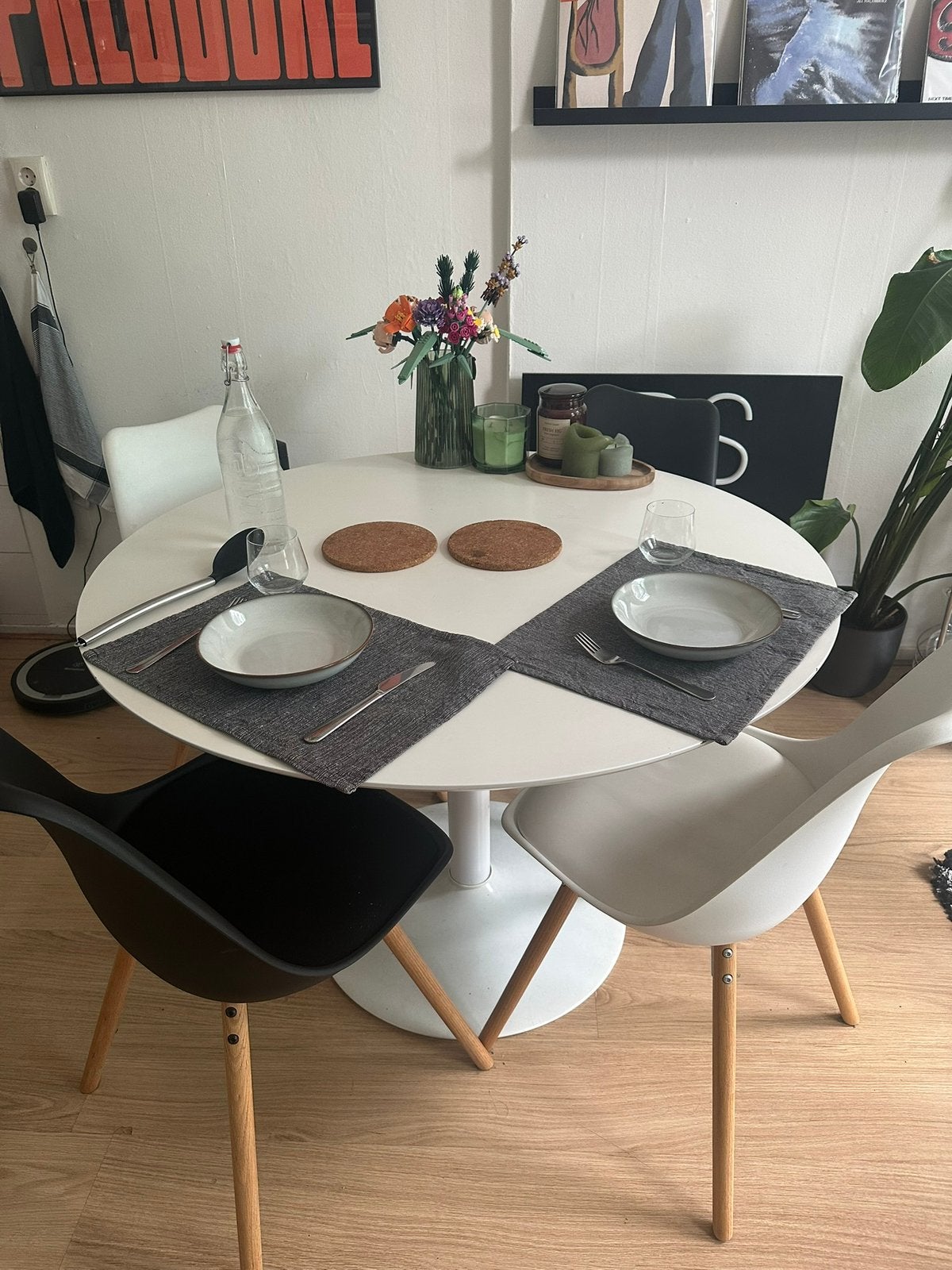 Witte ronde eettafel, Huis en Inrichting, Tafels | Eettafels, Gebruikt, 100 tot 150 cm, Rond, Ophalen of Verzenden