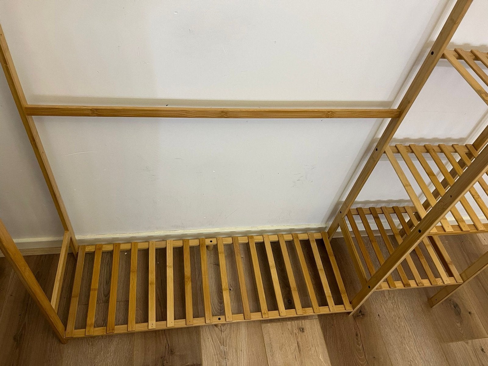 Bamboe kledingkast met hangruimte en planken, Huis en Inrichting, Met plank(en), 100 tot 150 cm, Ophalen of Verzenden, Zo goed als nieuw