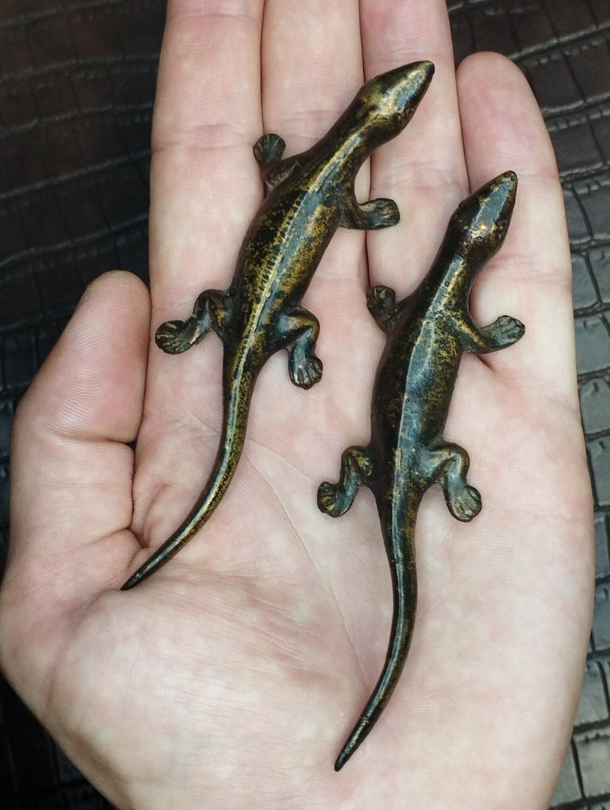 Bronzen hagedissenbeeldjes, formaat 10,5 cm, Ophalen of Verzenden