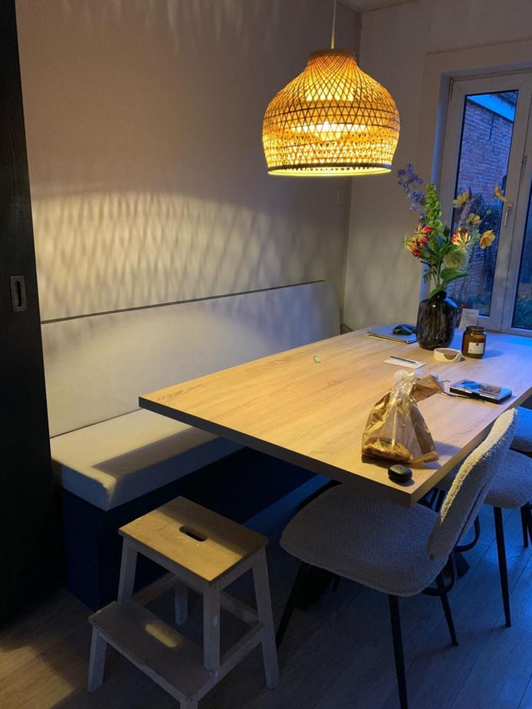 Maatwerk bank met opbergruimte en comfortabele rugleuning, Ophalen, Minder dan 75 cm, Zo goed als nieuw, Stof