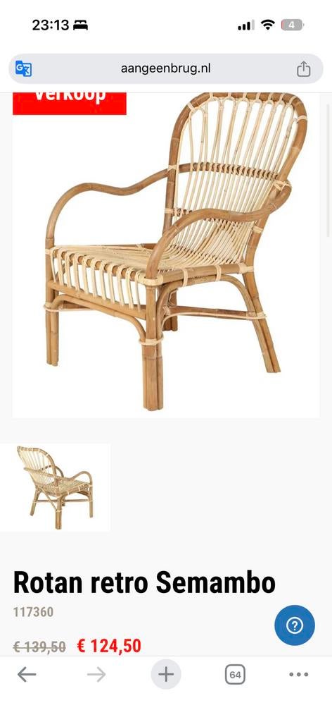 Rotan fauteuil binnen, Ophalen, Zo goed als nieuw, 50 tot 75 cm