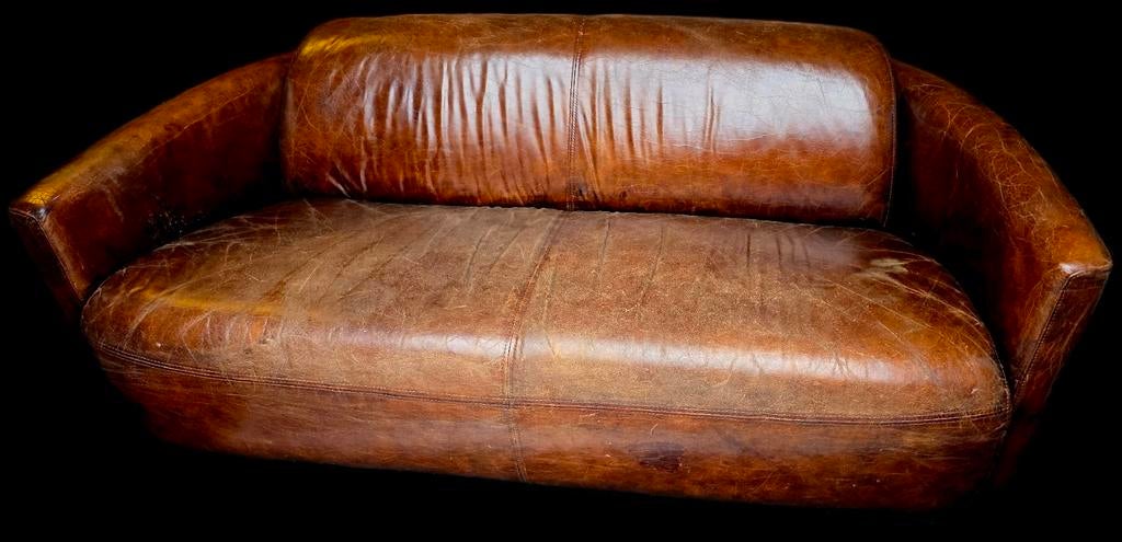 Stoere Aviator bank cognac vintage leer + BEZORGING, Ophalen of Verzenden