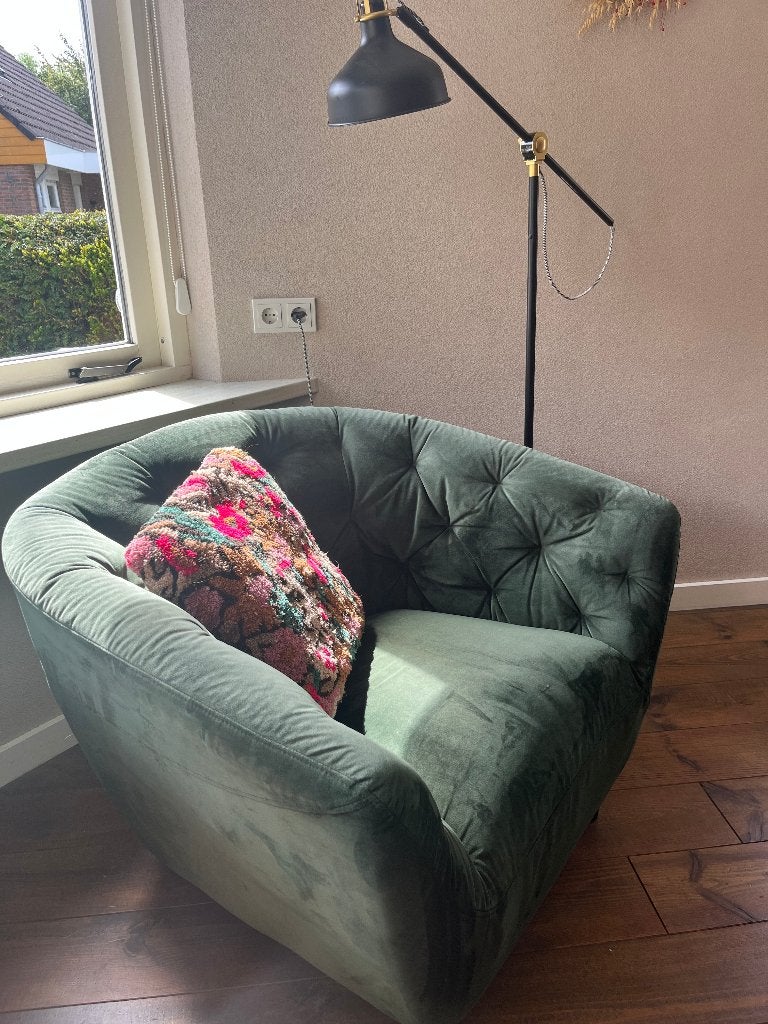 Fauteuil Thyrza - fluweel - groen, Huis en Inrichting, Fauteuils, Ophalen, Gebruikt, 75 tot 100 cm, 75 tot 100 cm