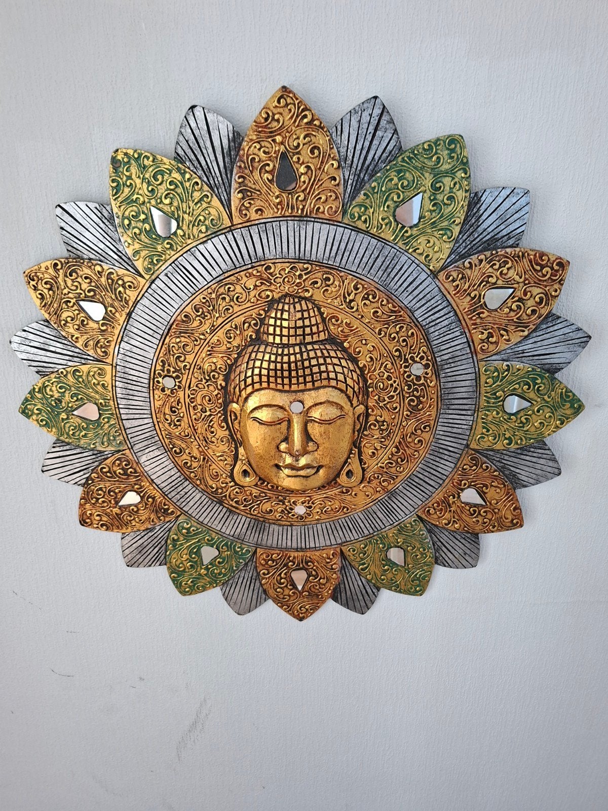 Boeddha Wanddecoratie - Gouden Mandala met Spiegels, Ophalen, Zo goed als nieuw