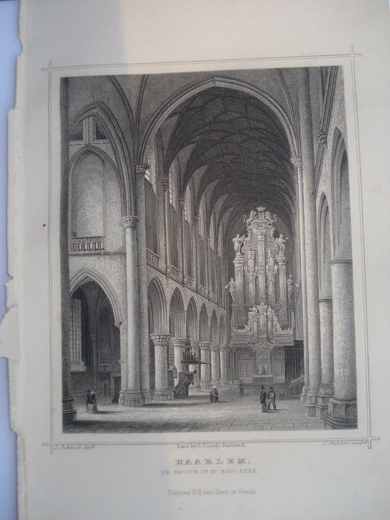 023 / Haarlem   St. Bavo Kerk Staalgravure 1860, Antiek en Kunst, Ophalen of Verzenden