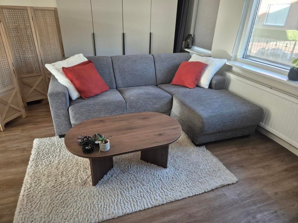Grijze hoekbank met chaise longue - 2.38m breed, Ophalen, Gebruikt, Hoekbank, 200 tot 250 cm