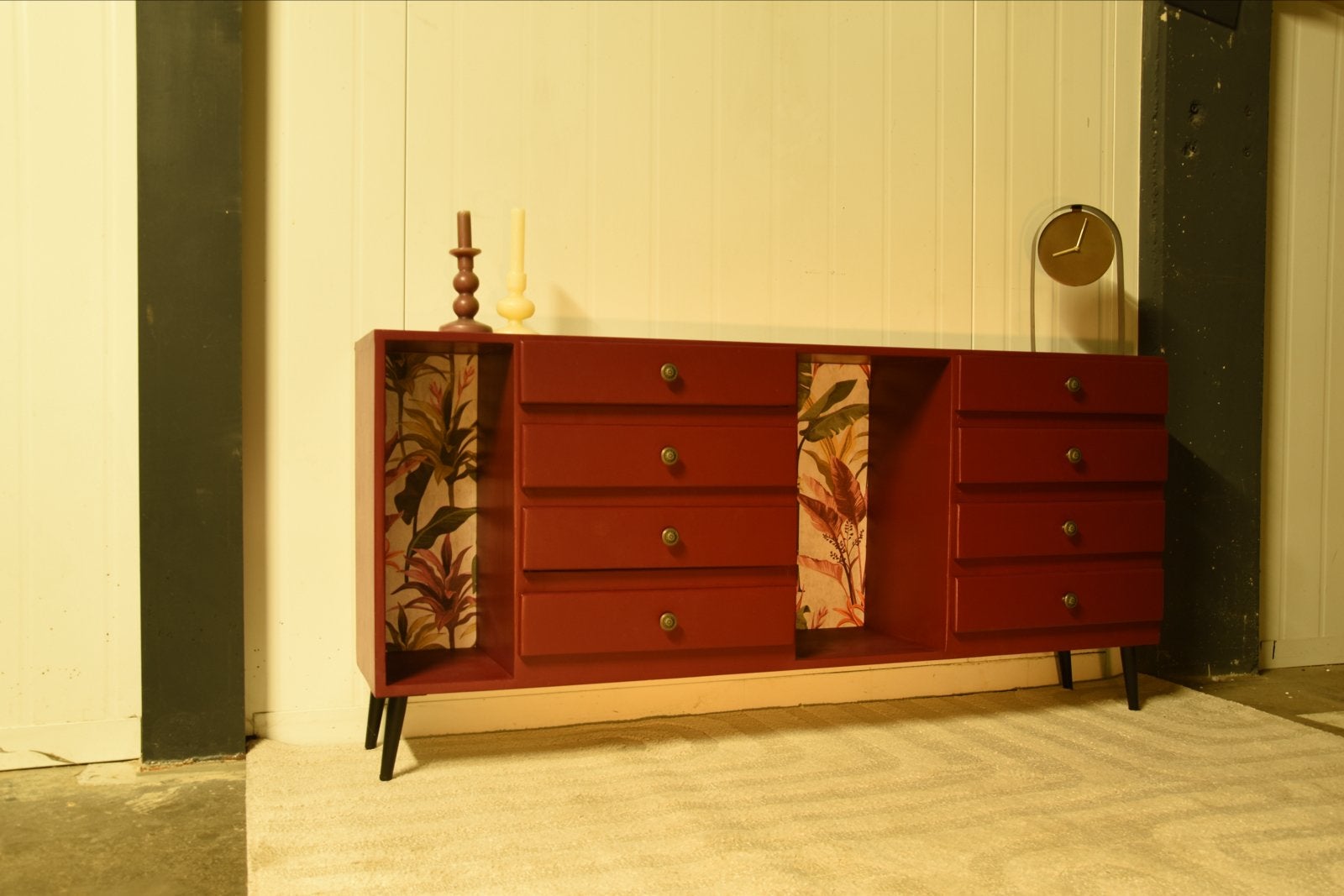 Opgeknapte dressoir met tropische print en lades, Huis en Inrichting, Ophalen, Gebruikt, 150 tot 200 cm, Met lade(s)
