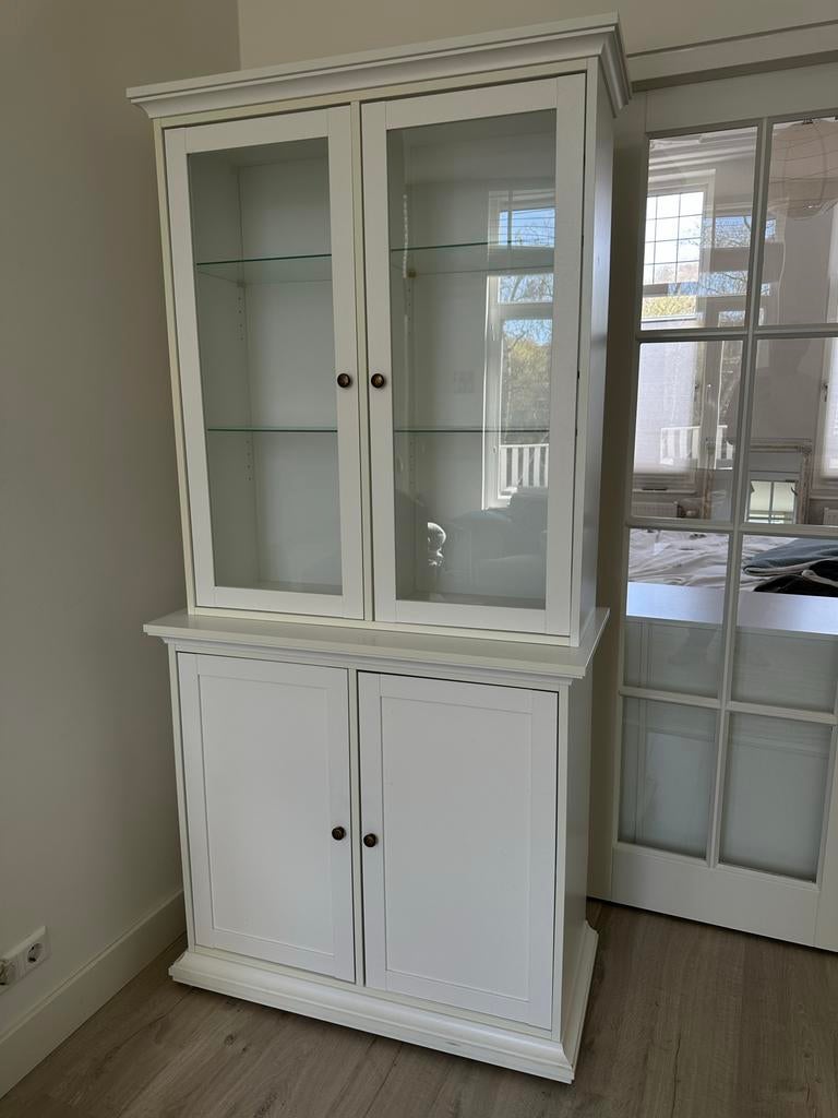 Witte buffetkast met glazen en dichte deuren, Ophalen, Gebruikt, 50 tot 100 cm, 150 tot 200 cm