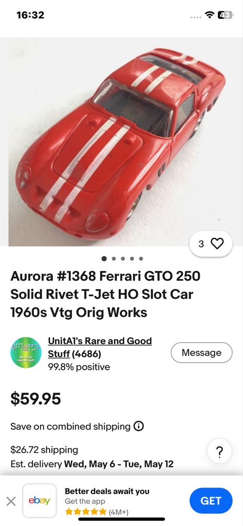 Aurora Ferrari GTO 250 Slot Car - Jaren '60 Vintage, Overige merken, Ophalen of Verzenden, Elektrisch, Racebaan