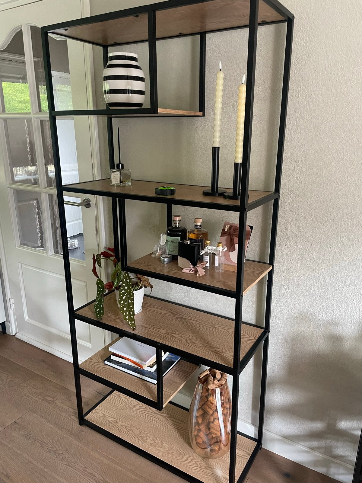 Industriële open kast met houten planken – 174 cm hoog, Ophalen, Met plank(en), 50 tot 100 cm, Zo goed als nieuw