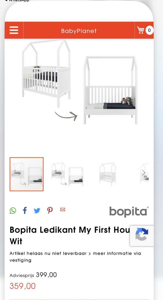 Bopita Ledikant My First House Wit, Kinderen en Baby's, Traphekjes, Zo goed als nieuw, 100 tot 115 cm, Ophalen of Verzenden