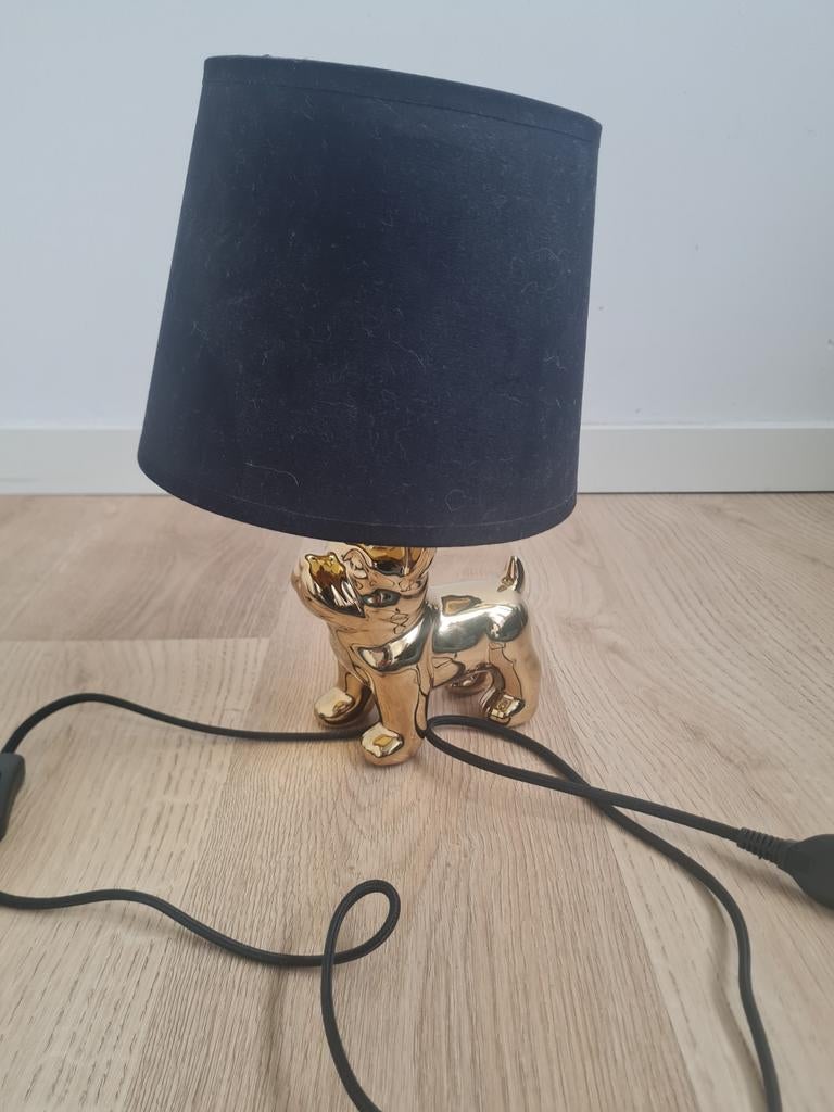 Gouden Bulldog Tafellamp met Zwarte Kap, Ophalen of Verzenden, Zo goed als nieuw, Modern, Speels, Chic