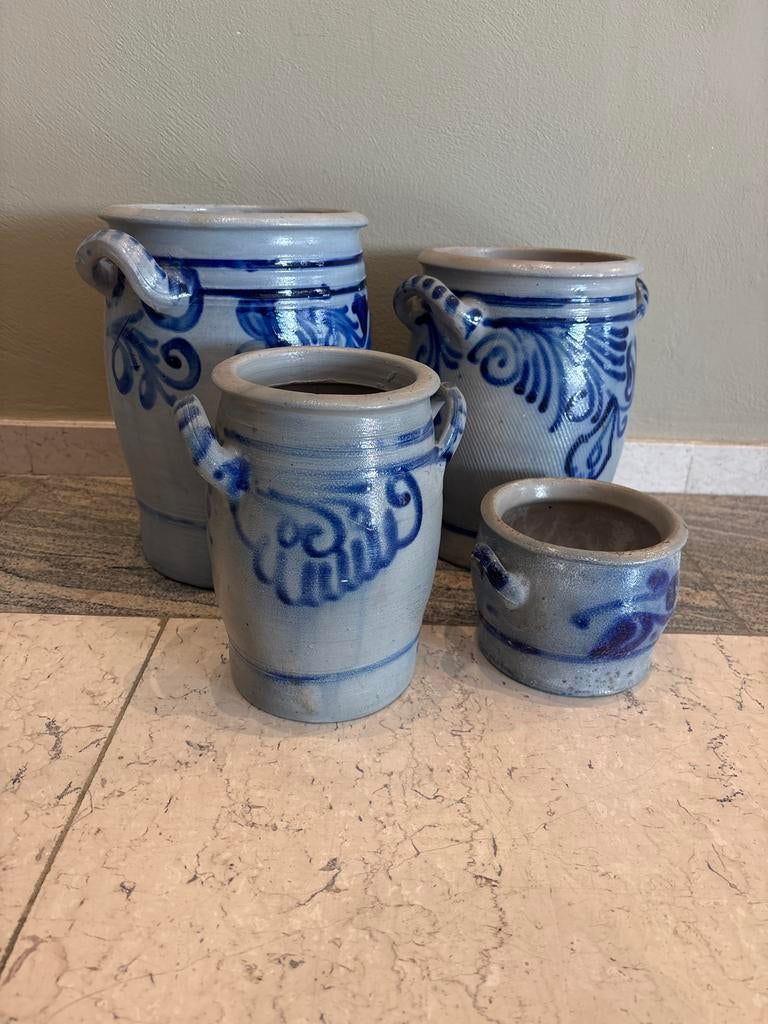 Set van 4 Antieke Keulse Potten - Blauw/Grijs Keramiek, Antiek en Kunst, Antiek | Keramiek en Aardewerk, Ophalen of Verzenden