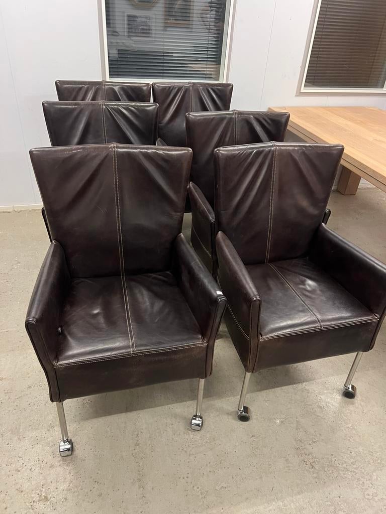 Leren eetkamerstoelen set van 6, Huis en Inrichting, Fauteuils, Ophalen, Minder dan 50 cm, ., 75 tot 100 cm