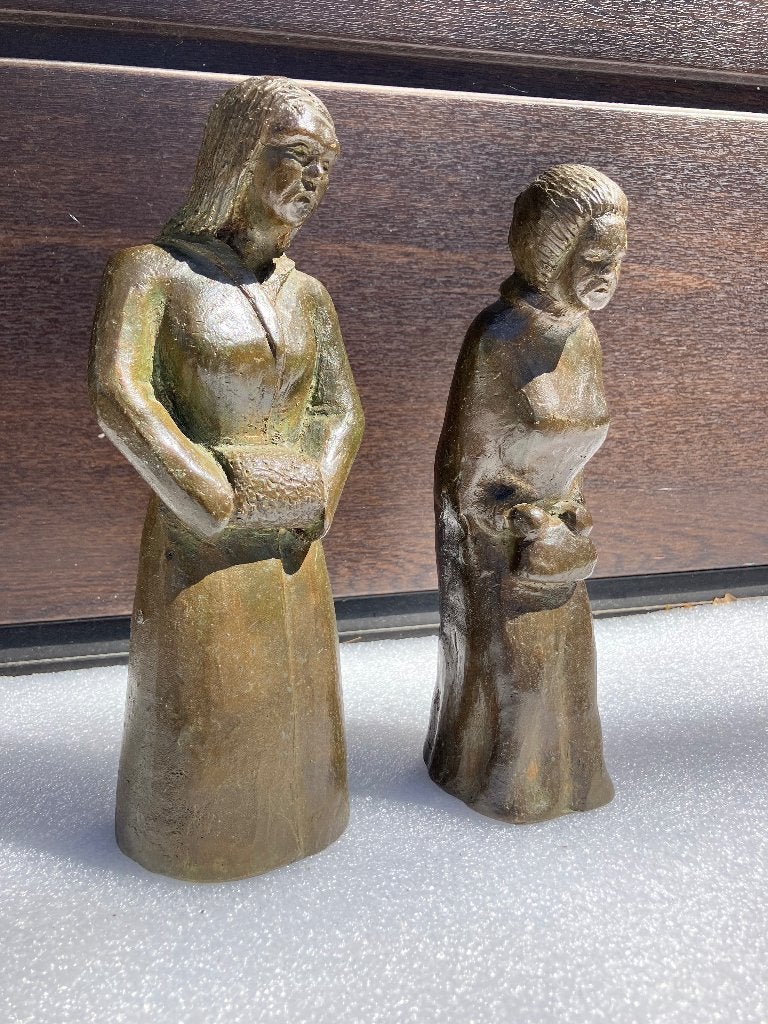 Koppel getekende brutalist Bronzen beeldjes, Ophalen of Verzenden, Gemerkt