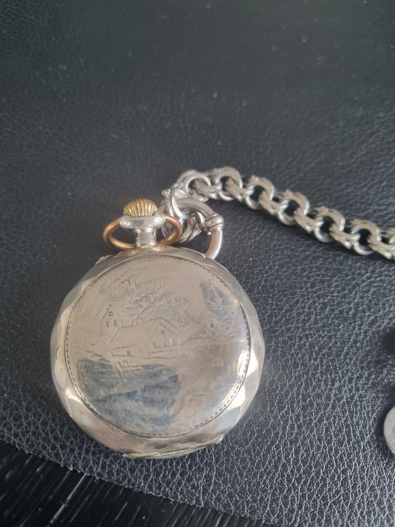 Antiek zilveren zakhorloge met ketting, Verzenden