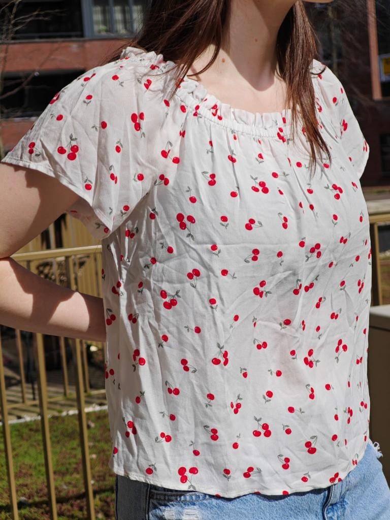 Cherry print blouse 38 / M C&A, Wit, Zo goed als nieuw, C&A, Ophalen