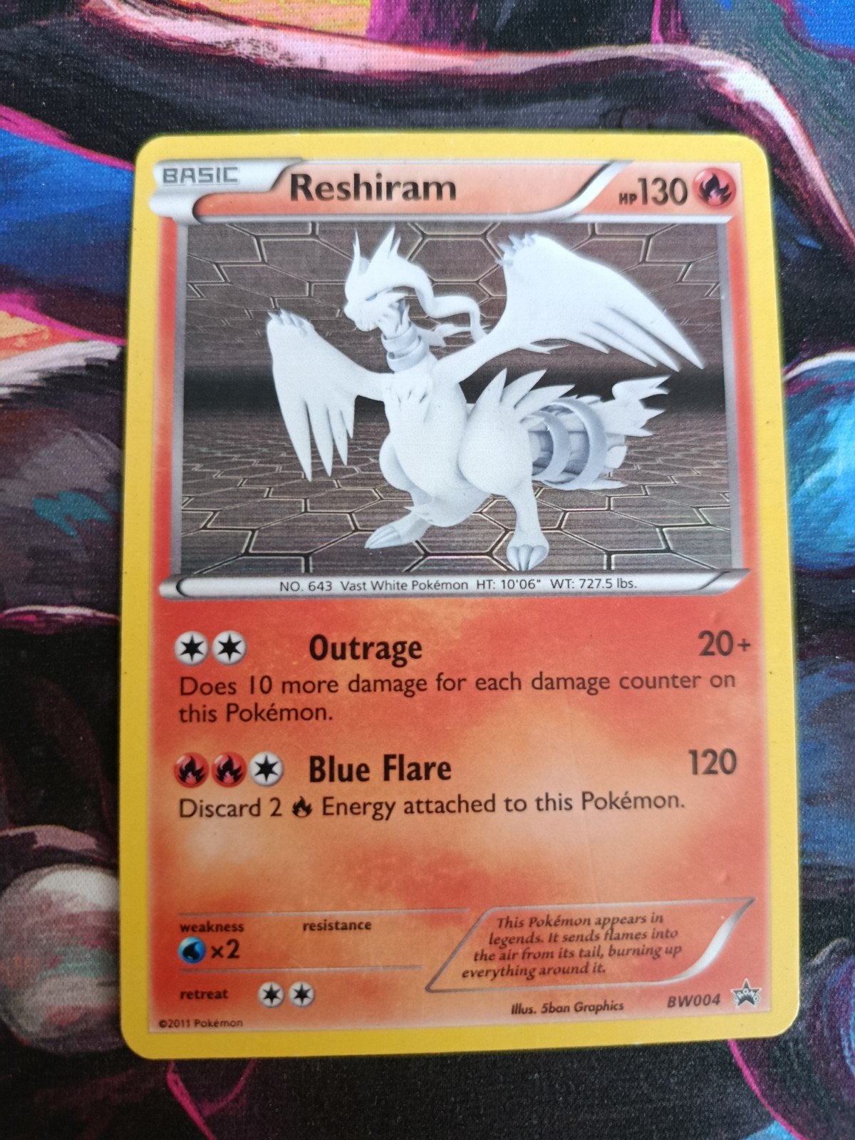 Pokémon kaart Reshiram BW004 Holo Promo 2011, Ophalen of Verzenden, Gebruikt, Losse kaart, Foil