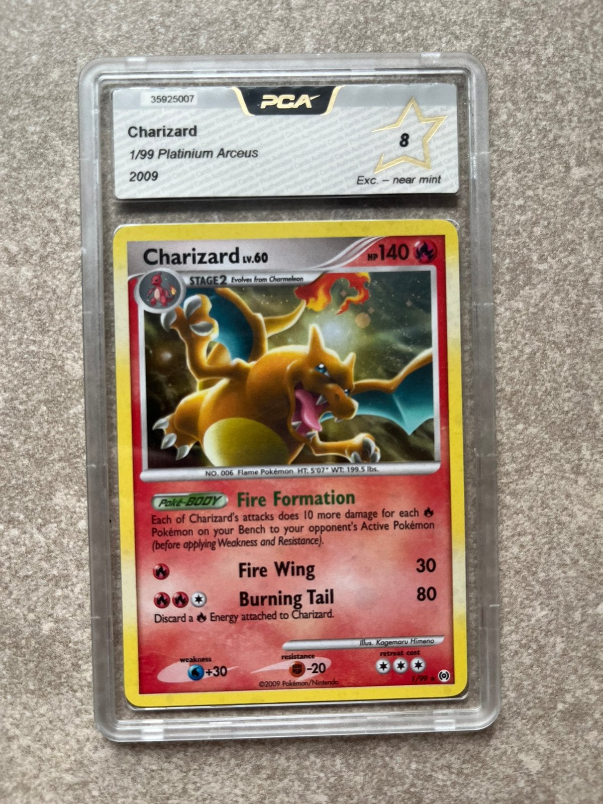 Charizard holo 1/99 pca 8, Hobby en Vrije tijd, Verzamelkaartspellen | Pokémon, Ophalen of Verzenden, Zo goed als nieuw