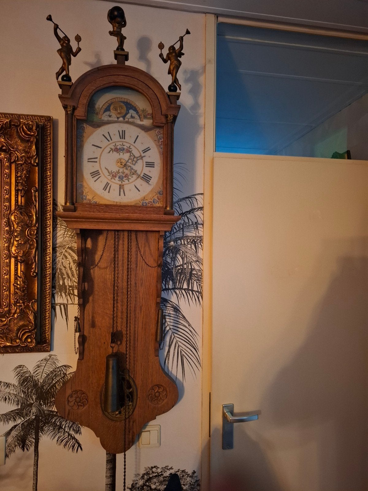 Antieke Friese Staartklok - Handgeschilderd, Antiek en Kunst, Ophalen