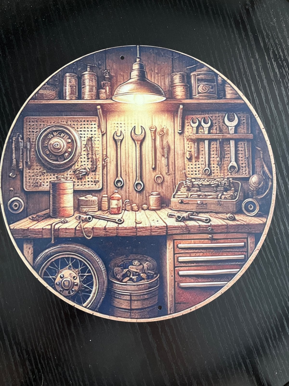 Ronde Wanddecoratie Werkplaats Garage Man Cave, Hout, Meerkleurig, Nieuw, Ophalen of Verzenden