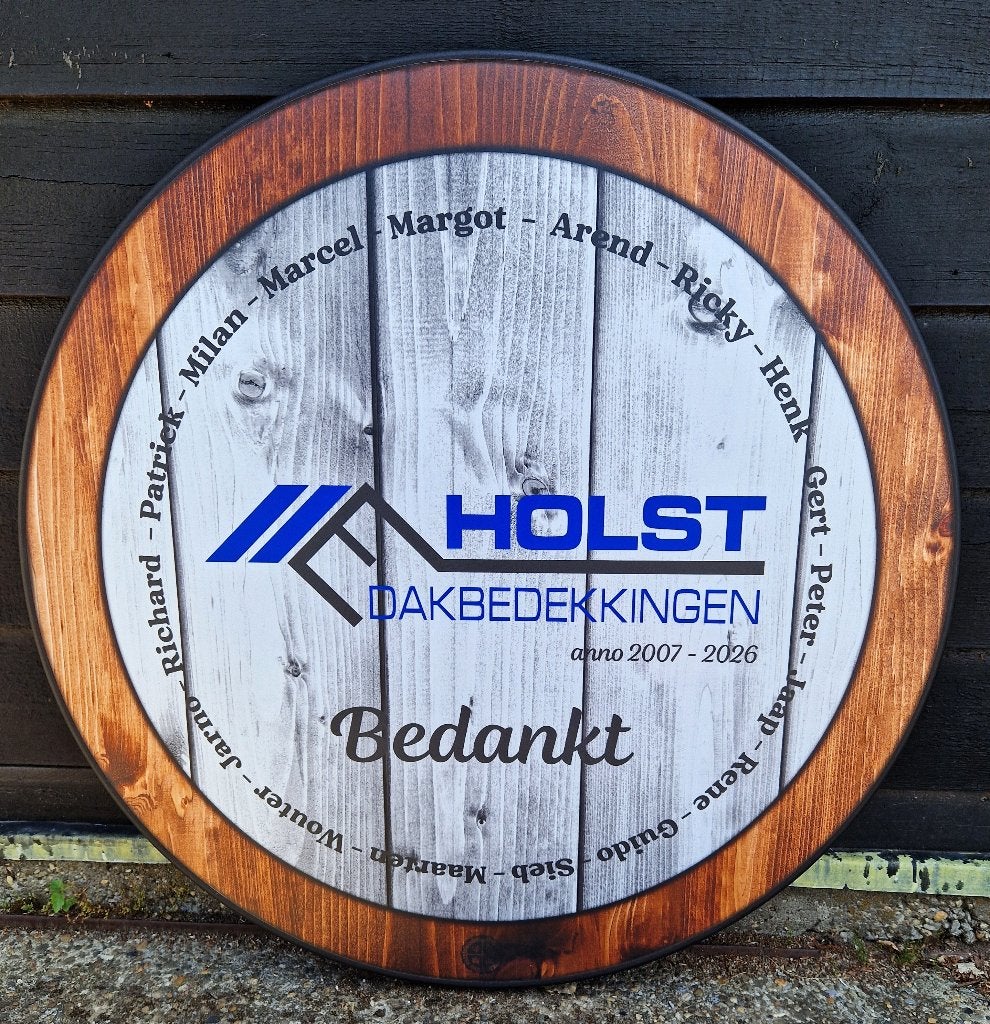 Tafelblad met reclame bij HOLST Dakbedekkingen De Kornschuur, Ophalen, Kunststof, 50 tot 100 cm, Rond
