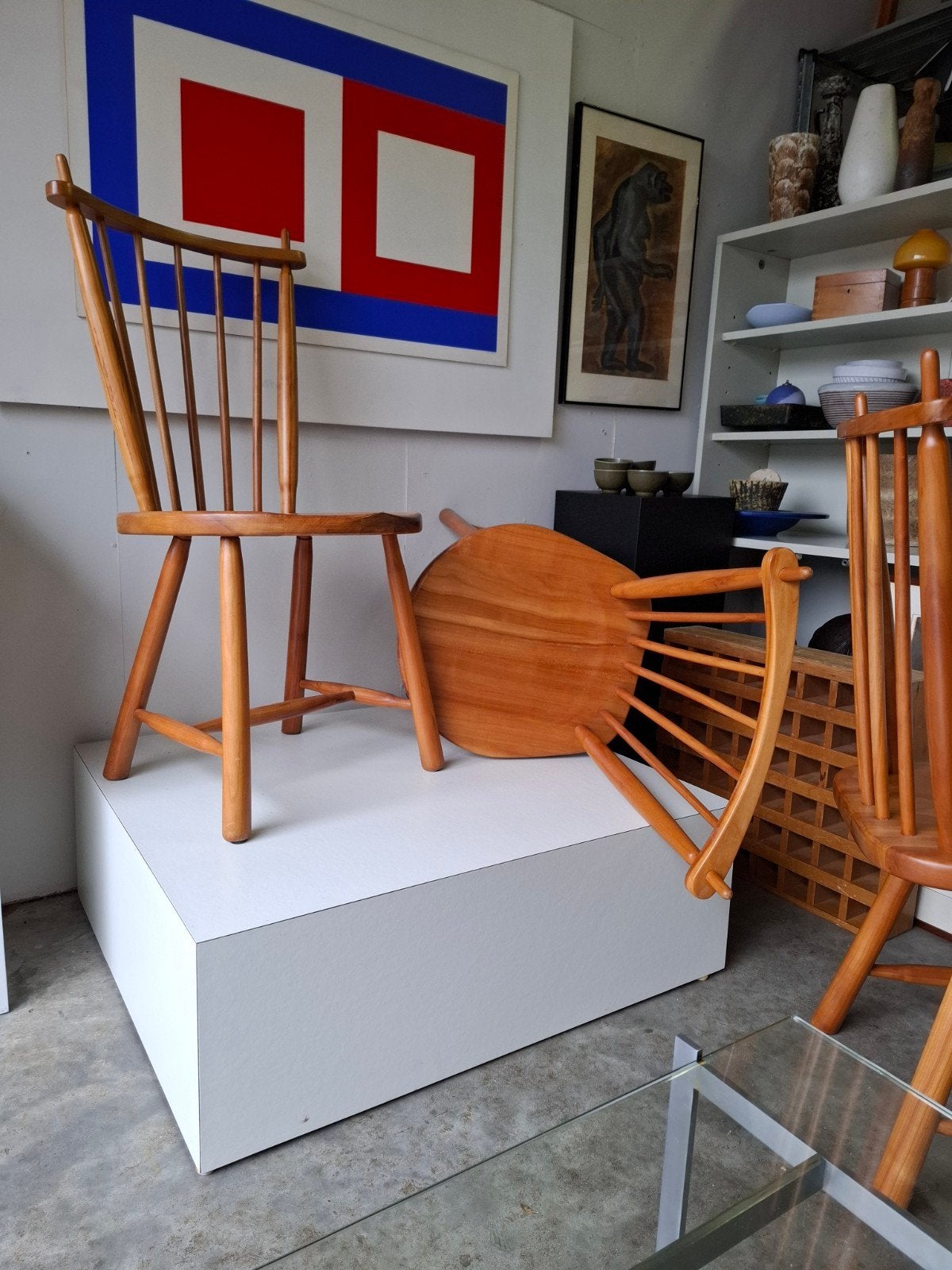 Vintage stoel De Ster retro design spijlenstoel, Ophalen, Gebruikt, X, Hout
