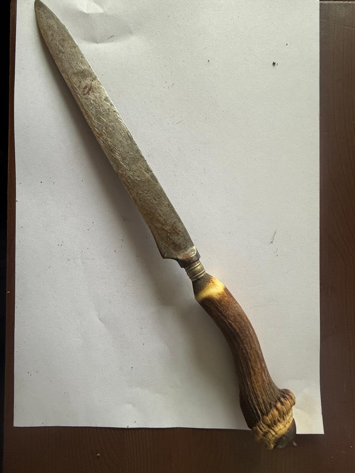Antiek mes met hertshoorn handvat - Uniek verzamelobject, Ophalen of Verzenden