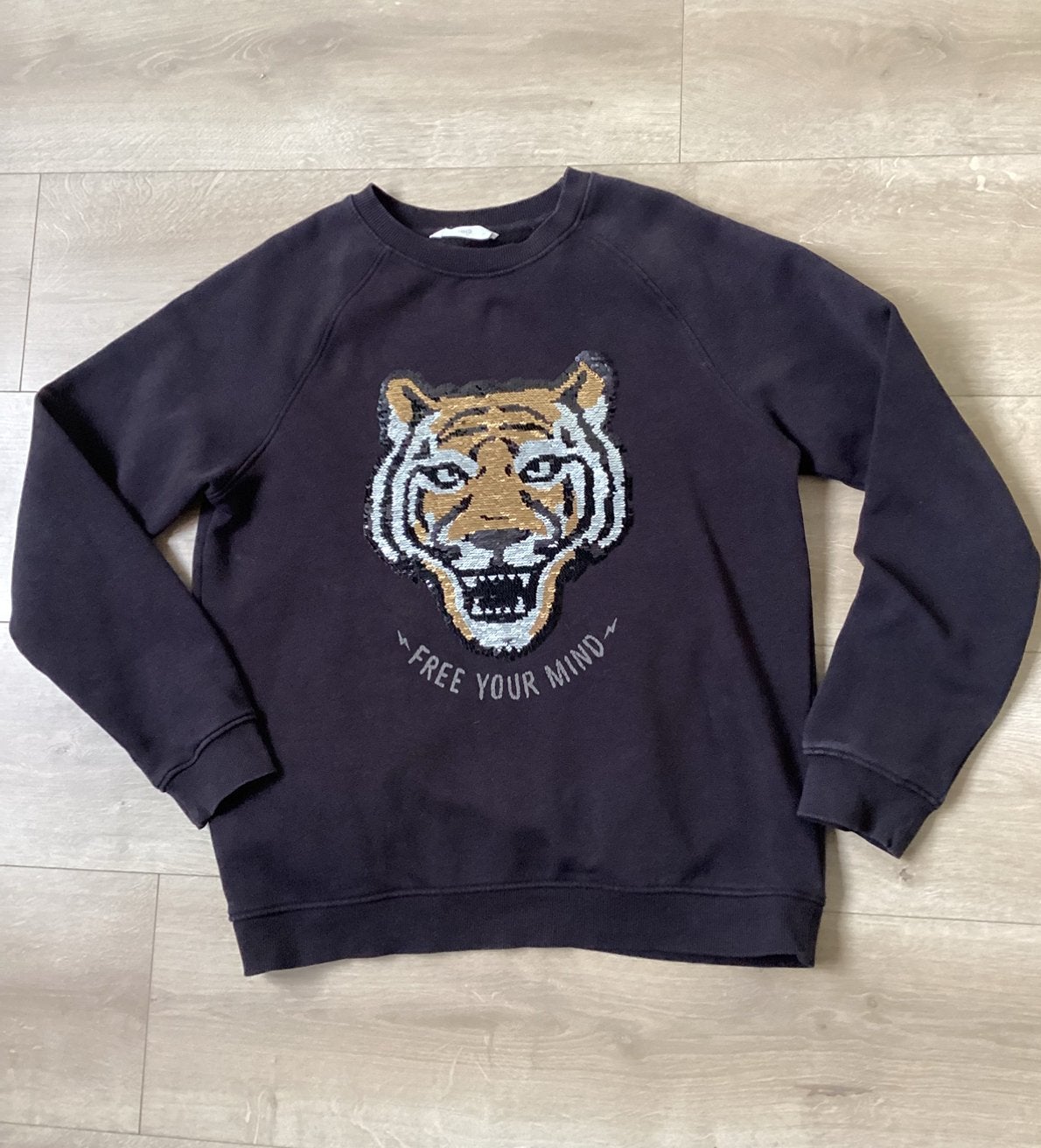 Sweater trui reversible Tijger Panter Mango 164 Nieuwstaat, Ophalen of Verzenden, Zo goed als nieuw, Meisje, Trui of Vest